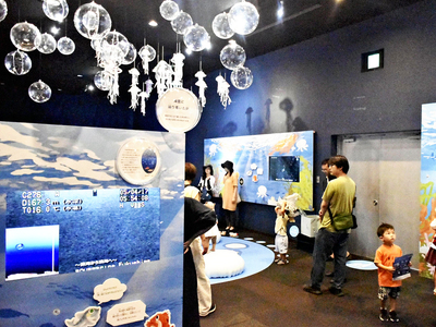 企画展「旅する深海魚～どこで生まれてどこで育つのか～」の会場