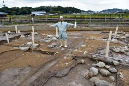 　発掘調査が行われた飛鳥宮跡の掘っ立て柱建物跡＝２７日午前、奈良県明日香村